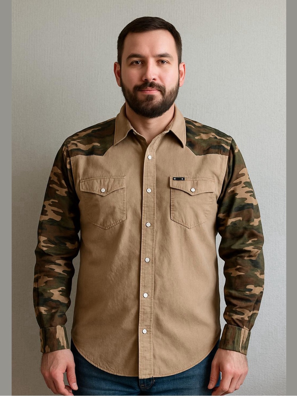 Vintage Wrangler khaki Camo Pearl Snap Shirt western hunting shirt men 2XL tall